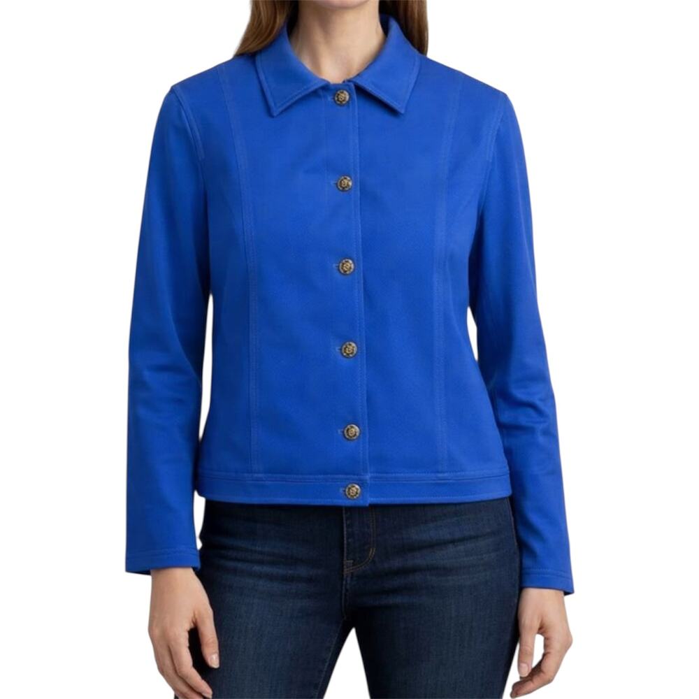 Vintage St. John Sport by Marie Gray Jacket Cotton Button Up Y2K Sapphire Small
